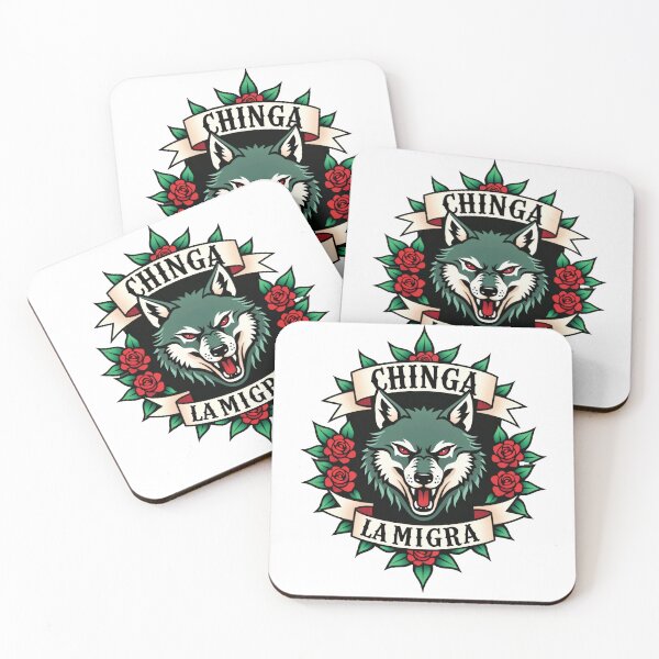 Item preview, Chinga La Migra floral Wolf - Traditional Tattoo designed and sold by The Grumpy Pet Club.