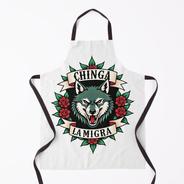 Item preview, Chinga La Migra floral Wolf - Traditional Tattoo designed and sold by The Grumpy Pet Club.