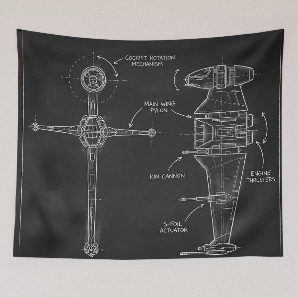Item preview, B-Wing Assault Starfighter Technical Schematic Blueprint Illustration designed and sold by SavinMercantile.