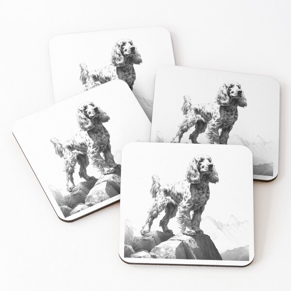 Item preview, Adventurous Cocker Spaniel on Mountain – Black and White Dog Drawing designed and sold by inkoutninja.