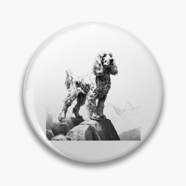 Item preview, Adventurous Cocker Spaniel on Mountain – Black and White Dog Drawing designed and sold by inkoutninja.