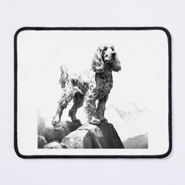 Item preview, Adventurous Cocker Spaniel on Mountain – Black and White Dog Drawing designed and sold by inkoutninja.