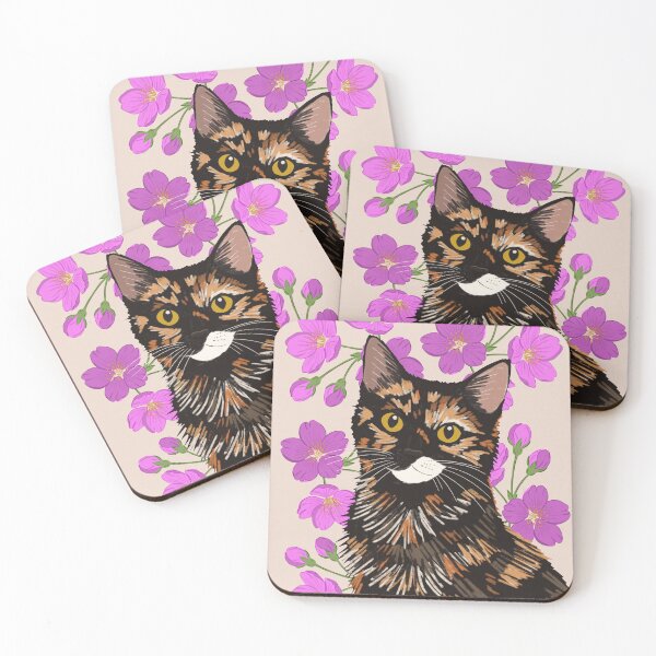 Item preview, Floral Tortoiseshell Cat Illustration | Cozy Botanical Cat Art designed and sold by TeraLynne.