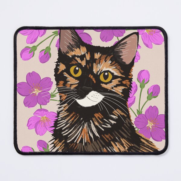 Item preview, Floral Tortoiseshell Cat Illustration | Cozy Botanical Cat Art designed and sold by TeraLynne.