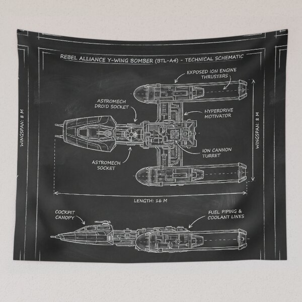 Item preview, Y-Wing Bomber Technical Schematic Blueprint Illustration designed and sold by SavinMercantile.