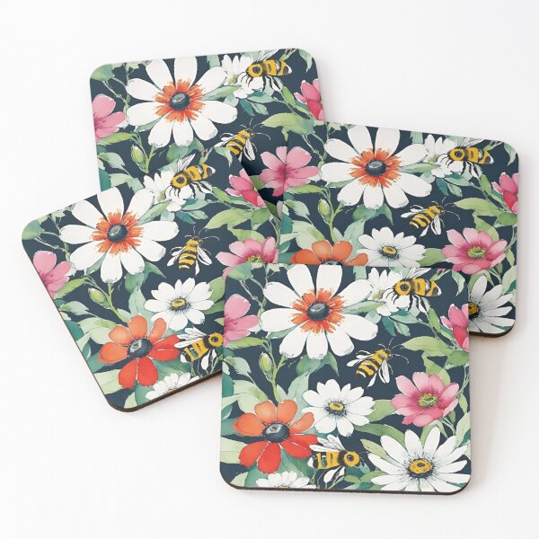Item preview, Pink and White Flowers with Bees designed and sold by CarrollGene.