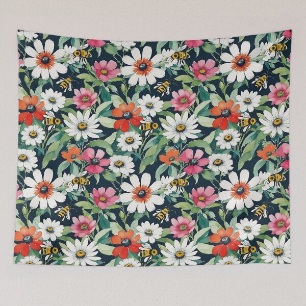 Item preview, Pink and White Flowers with Bees designed and sold by CarrollGene.