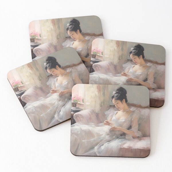 Item preview, Impressionist Asian Portrait | Woman Reading in Soft Light designed and sold by bingsoobookclub.