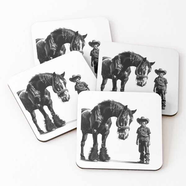 Item preview, Cowboy and Draft Horse – Black and White Western Art Illustration designed and sold by inkoutninja.