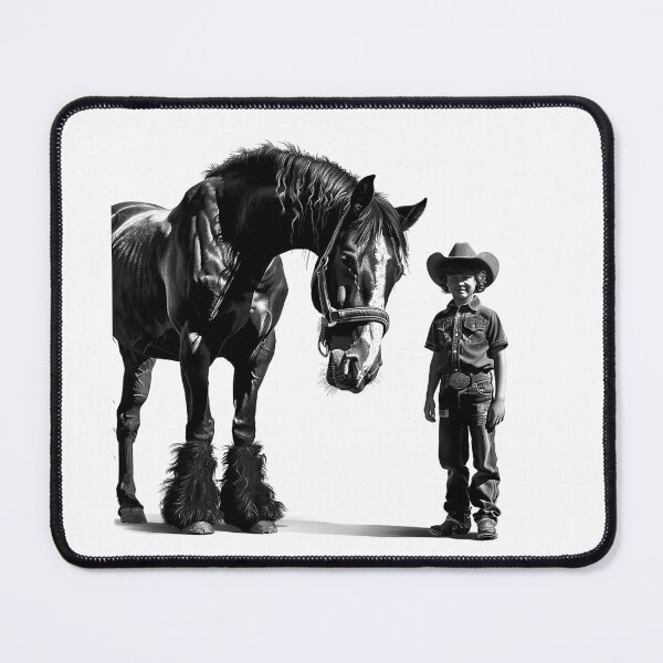 Item preview, Cowboy and Draft Horse – Black and White Western Art Illustration designed and sold by inkoutninja.