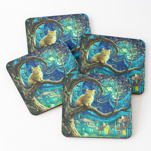 Item preview, Enchanted Nightwatch Cat in a Tree After Gustav Klimt designed and sold by Vicky Brago-Mitchell®.