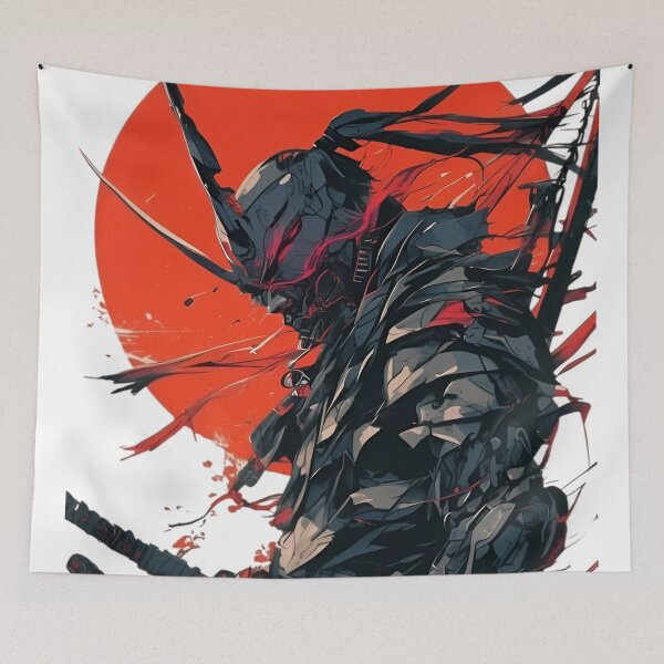 Item preview, Crimson Eclipse Oni Samurai – Cyberpunk Demon Warrior Art designed and sold by Dyan4.