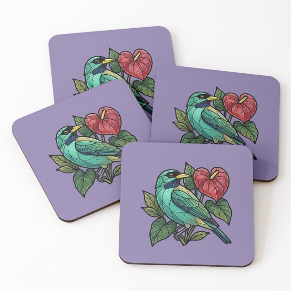 Item preview, Stained Glass Honeycreeper with Heart Anthurium designed and sold by BirdsnStuff.