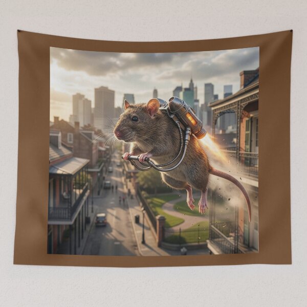 Item preview, Jetpack Rat Flies over New Orleans  designed and sold by Tridentulus.