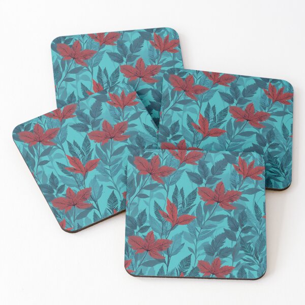 Item preview, Calm Wildflowers - Teal And Red Floral Leaves Pattern designed and sold by SassyArtistry.