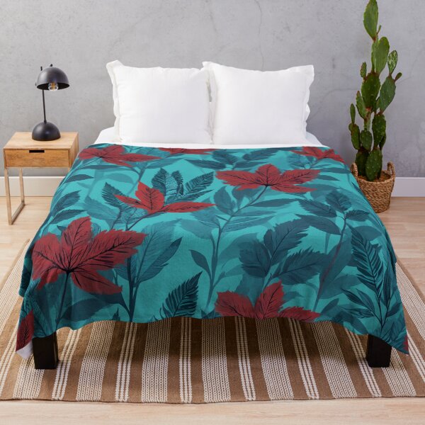 Item preview, Calm Wildflowers - Teal And Red Floral Leaves Pattern designed and sold by SassyArtistry.