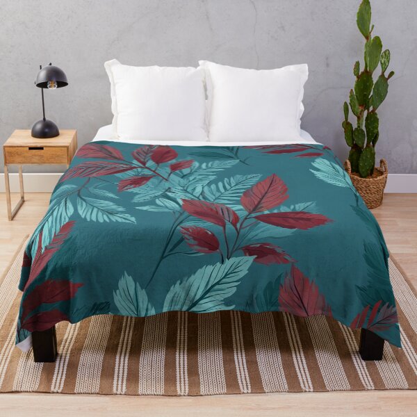 Item preview, Beautiful Wildflowers - Teal And Red Floral Leaves Pattern designed and sold by SassyArtistry.