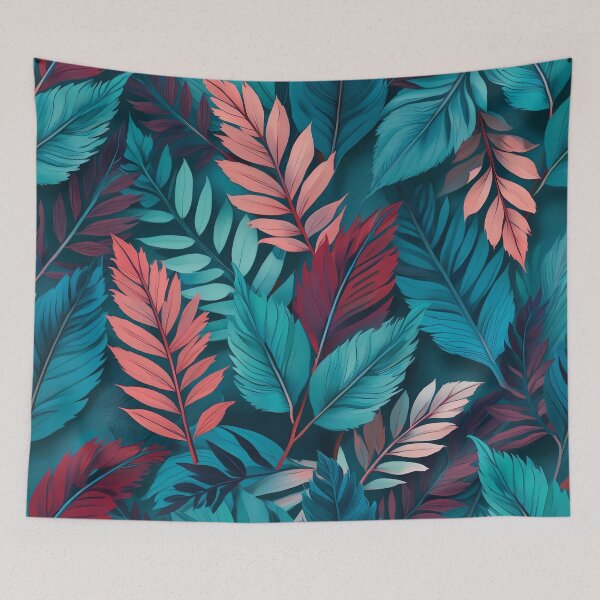 Item preview, Field of Wildflowers - Teal And Red Floral Leaves Pattern designed and sold by SassyArtistry.