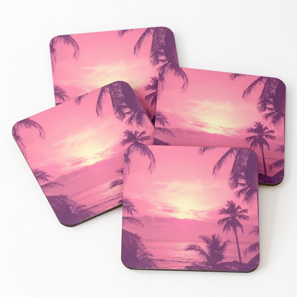 Item preview, Red Pink Tropical Sunset with Palm Trees on Beach designed and sold by SassyArtistry.
