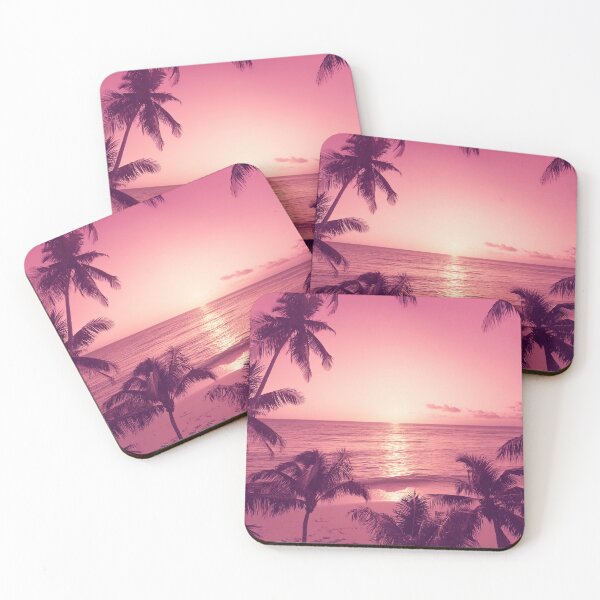 Item preview, Calming Pink Tropical Sunset with Palm Trees on Beach designed and sold by SassyArtistry.