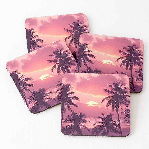Item preview, Beautiful Retro Pink Tropical Sunset with Palm Trees on Beach designed and sold by SassyArtistry.