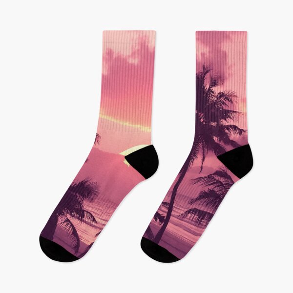 Item preview, Beautiful Retro Pink Tropical Sunset with Palm Trees on Beach designed and sold by SassyArtistry.