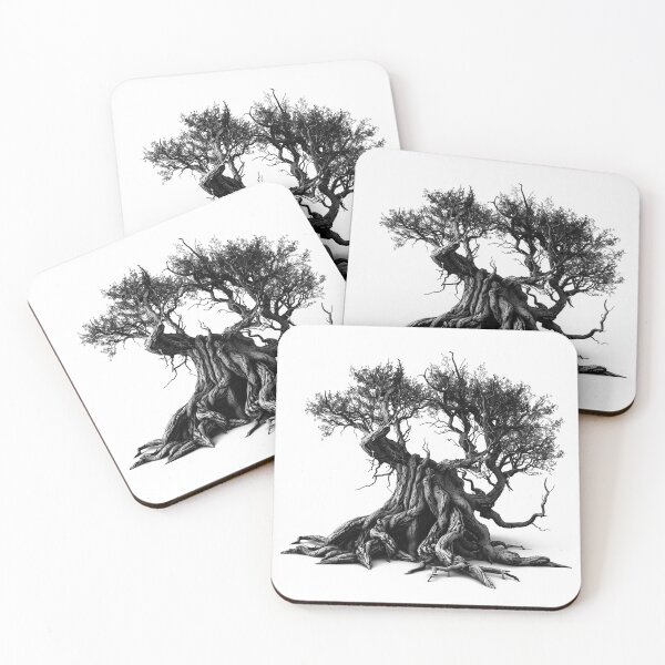 Item preview, Ancient Twisted Tree – Black and White Fantasy Nature Illustration designed and sold by inkoutninja.