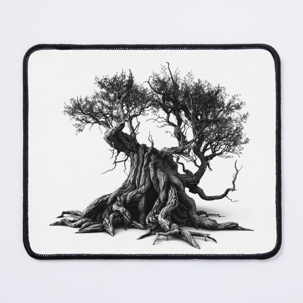 Item preview, Ancient Twisted Tree – Black and White Fantasy Nature Illustration designed and sold by inkoutninja.