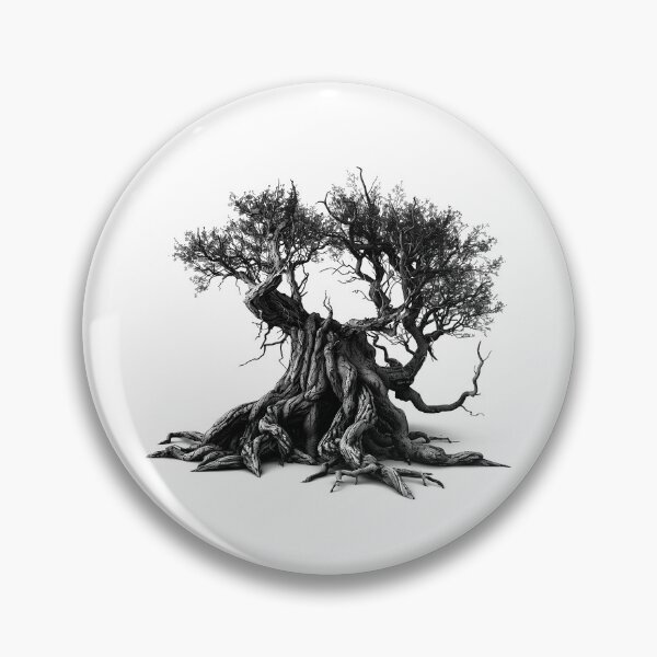 Item preview, Ancient Twisted Tree – Black and White Fantasy Nature Illustration designed and sold by inkoutninja.