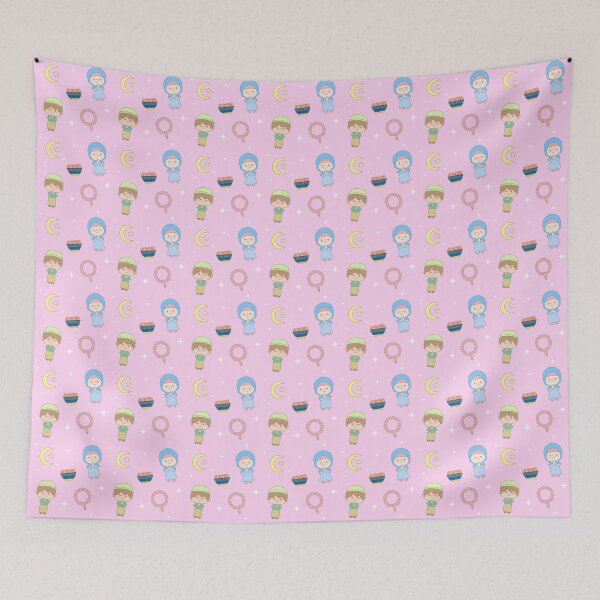 Item preview, Cute Seamless Pattern Ramadan Background with Muslim Kids Praying and Festive Elements designed and sold by nuchz.