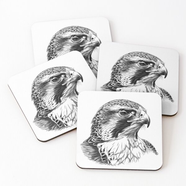 Item preview, Falcon Portrait – Black and White Bird of Prey Illustration designed and sold by inkoutninja.