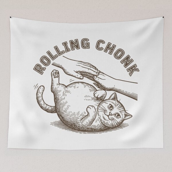 Item preview, Rolling Chonk – Funny Vintage Cat Lover designed and sold by DIRTYSKETCHH.