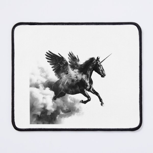 Item preview, Winged Unicorn in Smoke – Black and White Mythical Fantasy Art designed and sold by inkoutninja.