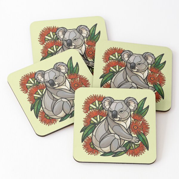 Item preview, Stained Glass Koala Framed by Red Bottlebrush designed and sold by BirdsnStuff.