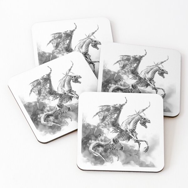 Item preview, Skeletal Dragon Rising from Smoke – Black and White Dark Fantasy Art designed and sold by inkoutninja.