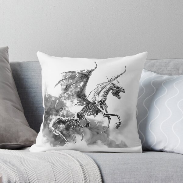 Item preview, Skeletal Dragon Rising from Smoke – Black and White Dark Fantasy Art designed and sold by inkoutninja.