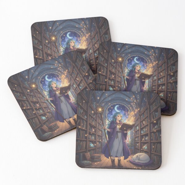 Item preview, Mystical Library Mage Reading a Glowing Spell Book | Cozy Fantasy Illustration designed and sold by WeirdSketcher.