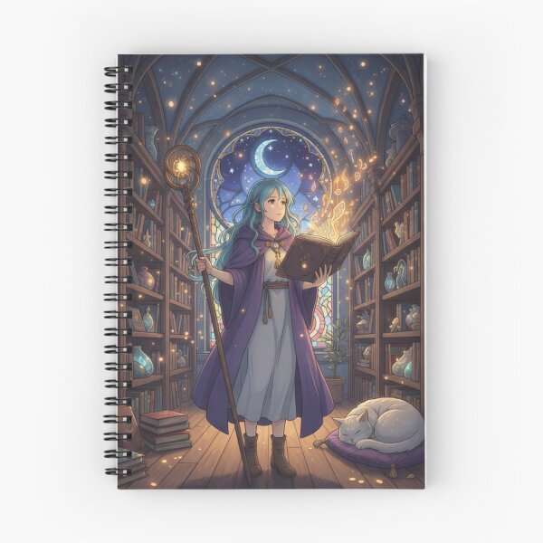 Item preview, Mystical Library Mage Reading a Glowing Spell Book | Cozy Fantasy Illustration designed and sold by WeirdSketcher.