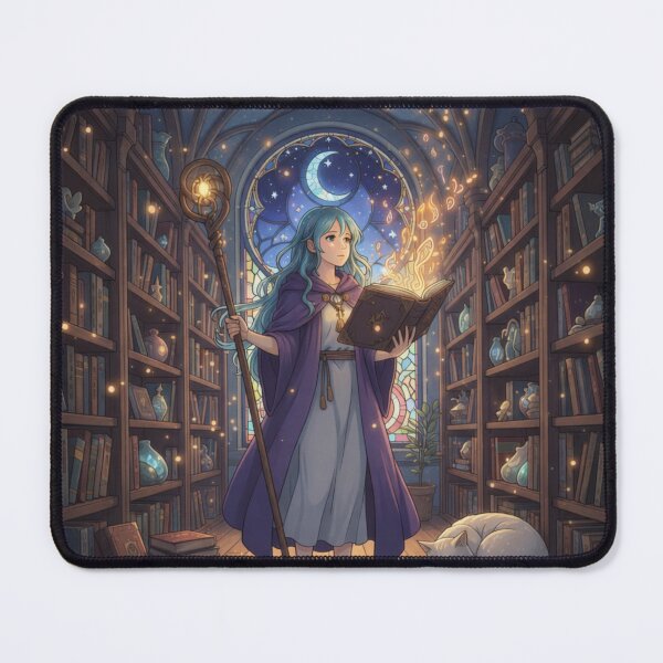 Item preview, Mystical Library Mage Reading a Glowing Spell Book | Cozy Fantasy Illustration designed and sold by WeirdSketcher.