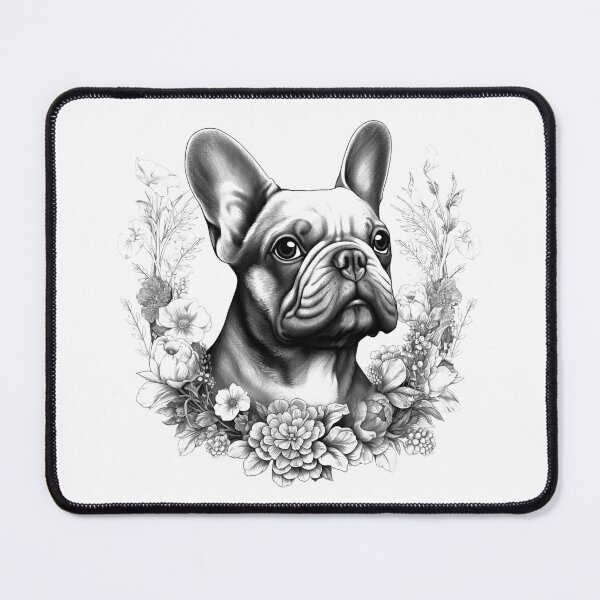 Item preview, French Bulldog with Floral Wreath – Black and White Pet Portrait Art designed and sold by inkoutninja.