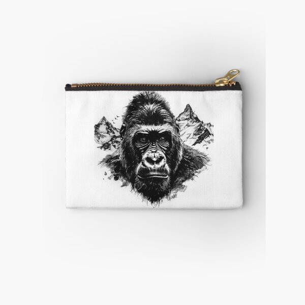 Item preview, Gorilla with Mountain Background – Black and White Wildlife Illustration designed and sold by inkoutninja.
