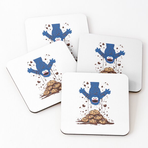 Item preview, Blue Cookie Monster — Funny Cartoon Monster Jumping on Chocolate Chip Cookies designed and sold by Colorful-Garden.
