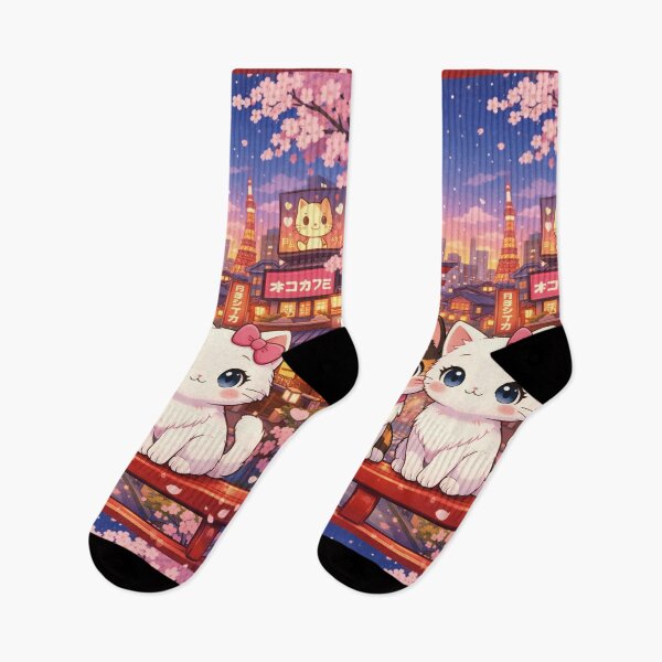 Item preview, Kawaii cat duo in Tokyo at night designed and sold by Mauswohn.