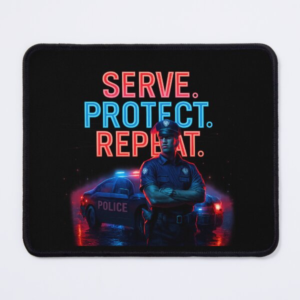 Item preview, Serve Protect Repeat - Cyberpunk Police Officer T-Shirt Design designed and sold by MKreative Studio.