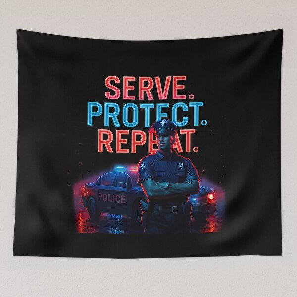 Item preview, Serve Protect Repeat - Cyberpunk Police Officer T-Shirt Design designed and sold by MKreative Studio.