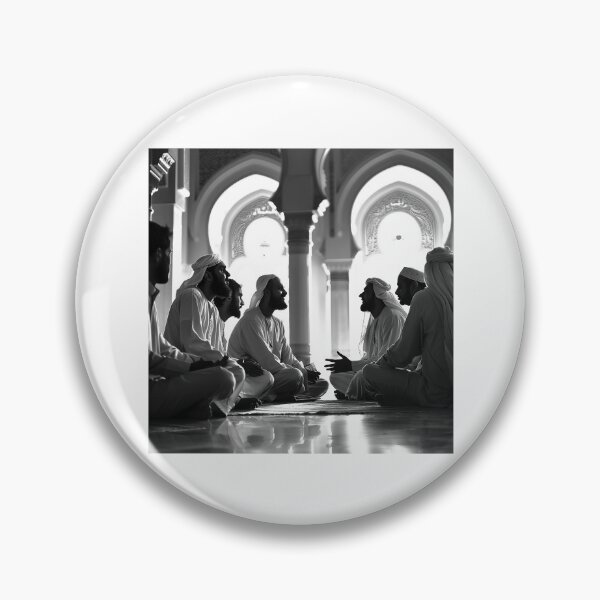 Item preview, Faithful Dialogue in Mosque – Black and White Cultural Photography Art designed and sold by inkoutninja.