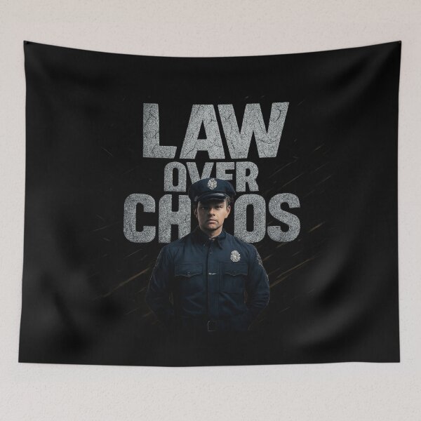 Item preview, Law Over Chaos - Cinematic Police Streetwear Graphic designed and sold by MKreative Studio.