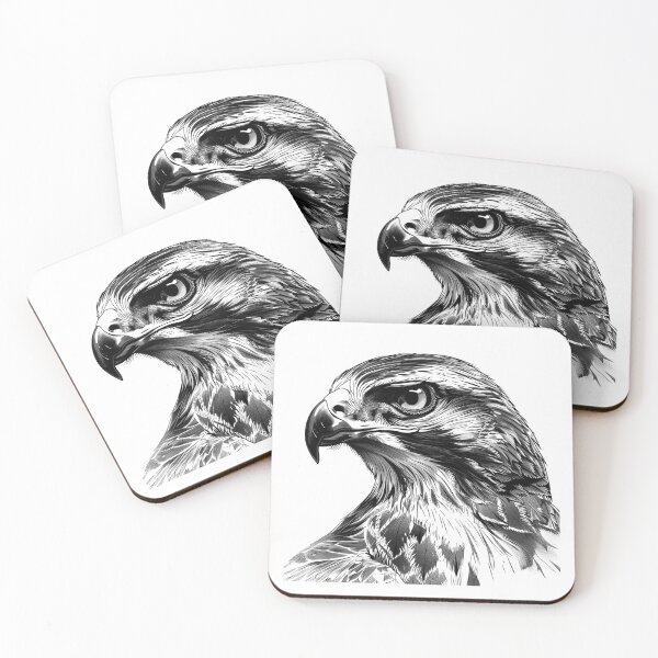 Item preview, Hawk Head Illustration – Black and White Bird of Prey Art designed and sold by inkoutninja.