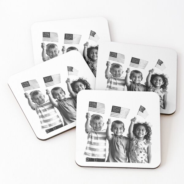 Item preview, Patriotic Kids with American Flags – Black and White Unity Illustration designed and sold by inkoutninja.