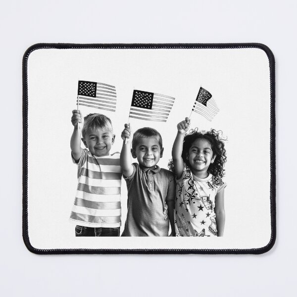 Item preview, Patriotic Kids with American Flags – Black and White Unity Illustration designed and sold by inkoutninja.